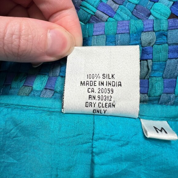 Vintage 100% Silk Woven Blazer Jacket Coat Cropped Open Boho Fairycore Whimsical - Picture 6 of 7